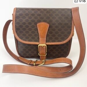 Celine Macadam Brown Leather Crossbody Bag
